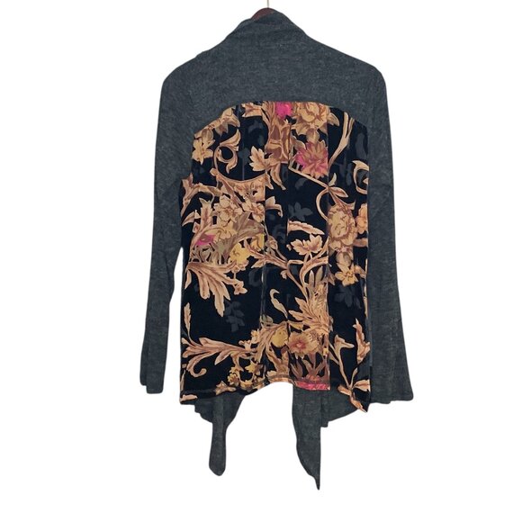 Anthropologie‎ S Mystree Gray Draped Front Velvet Burnout Back Cardigan Sweater - Picture 3 of 5